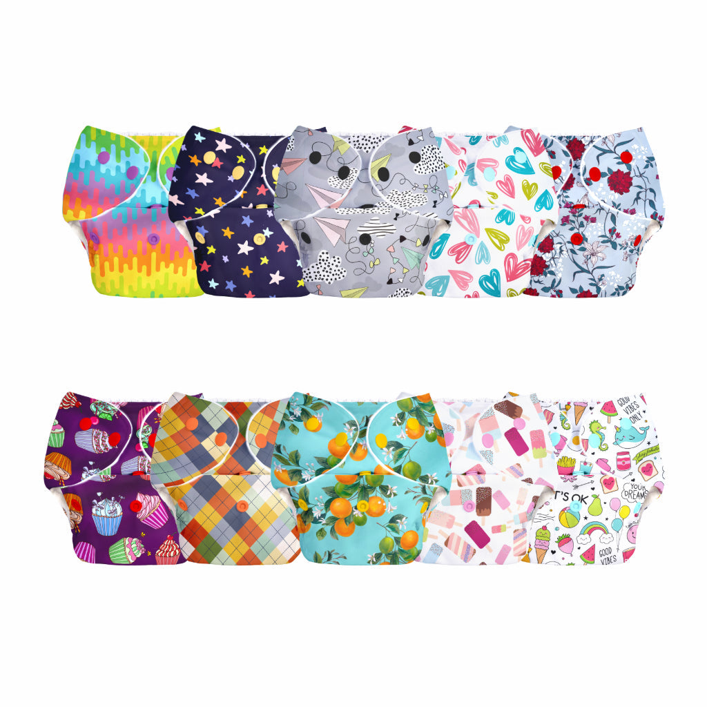 Basic Diaper Pack of 10 (Only Shells) (No Print choice with Dirt Marks)