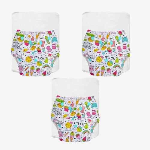 Pack of 3 BASIC Pocket Diaper (with fabric pulling/gathering in the front) No Print Choice