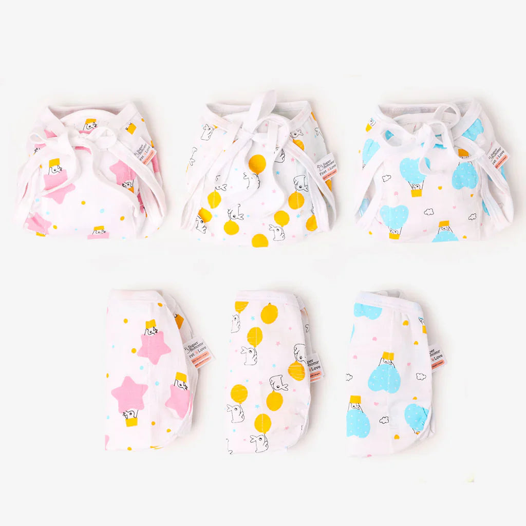 Basic Muslin Nappy 6 Pack-Assorted (with fabric pulling/gathering in the front) (No Print choice)