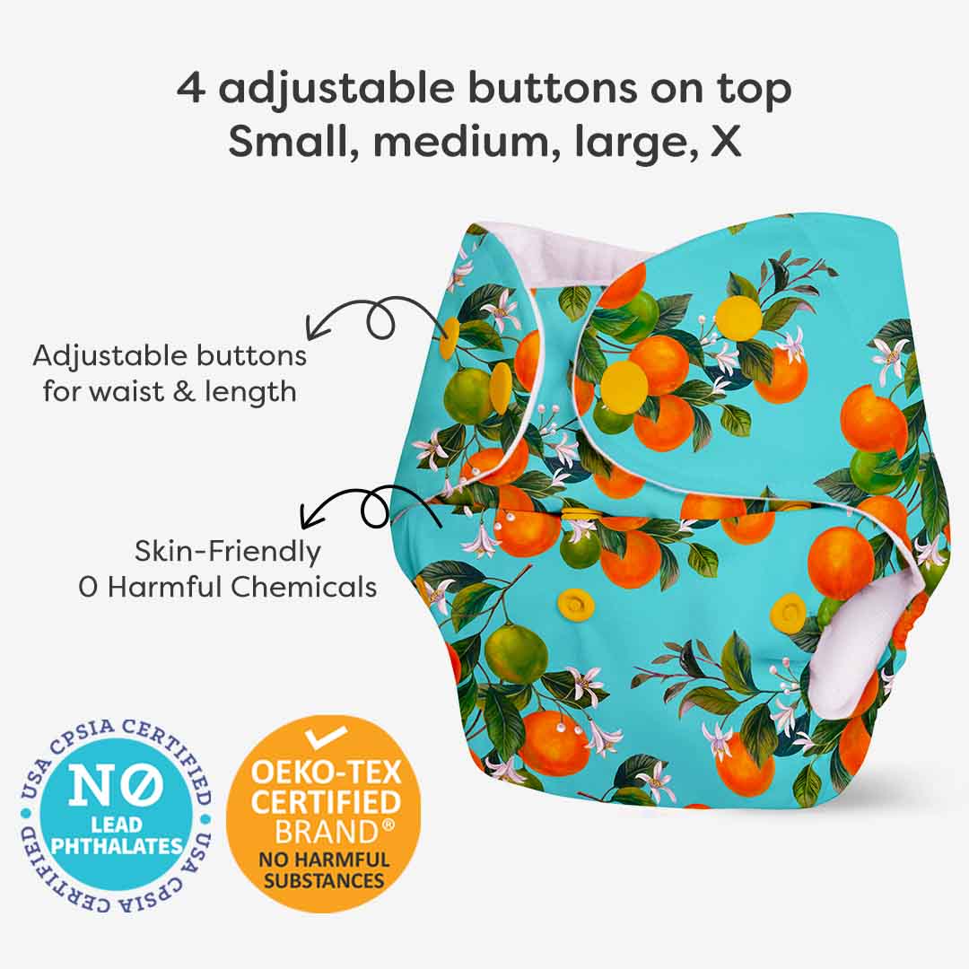 Peaches - BASIC Cloth Diaper, New & Improved with EasySnap & Quick Dry UltraThin Pad